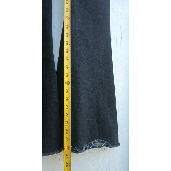 Umgee Boho High Rise Flare Jeans Size 5 Fringe Hem 70s Bell Bottom Stretch Black - Picture 5 of 8